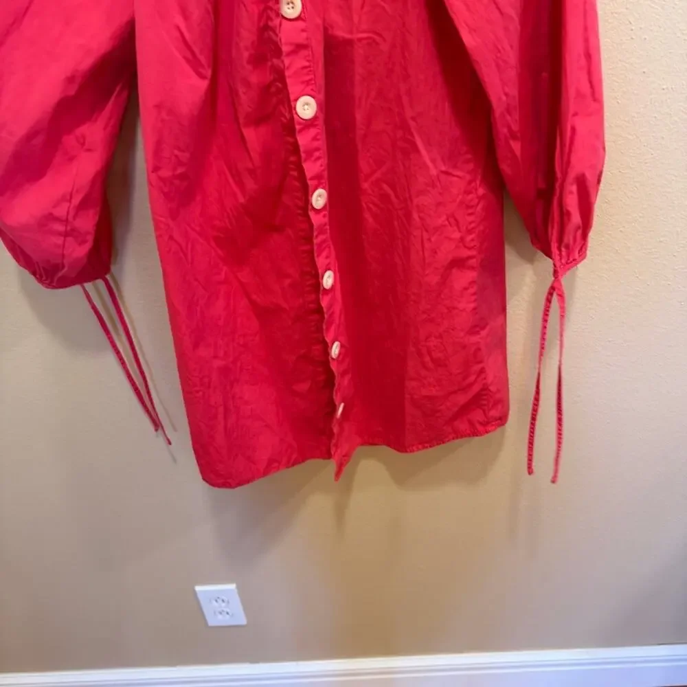J. Crew Pink Cotton Poplin Long Sleeve Button Front Mini Dress XS